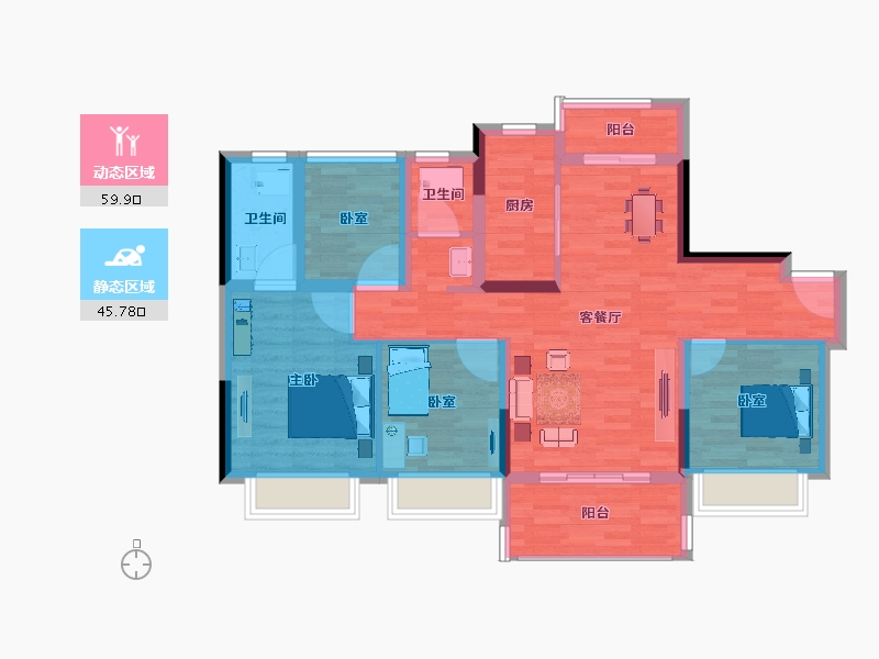 江苏省-南京市-碧桂园北站华府-93.99-户型库-动静分区