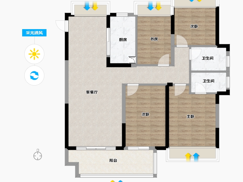 江苏省-徐州市-珍宝岛雍景和府-106.00-户型库-采光通风