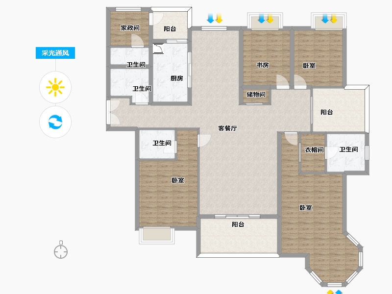 陕西省-渭南市-蒲城公园天下-183.33-户型库-采光通风