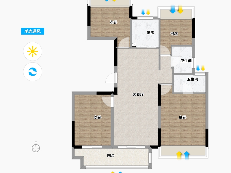 江苏省-徐州市-珍宝岛雍景和府-103.00-户型库-采光通风