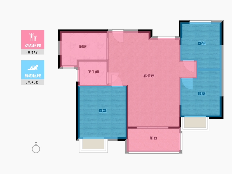 江苏省-苏州市-水漾花城花苑-72.00-户型库-动静分区