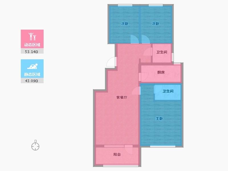 河北省-沧州市-荣盛花语馨苑-85.84-户型库-动静分区