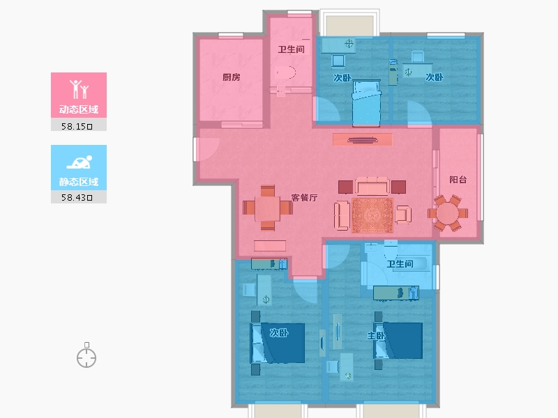 江苏省-南京市-碧桂园中天东方骏庭-104.10-户型库-动静分区