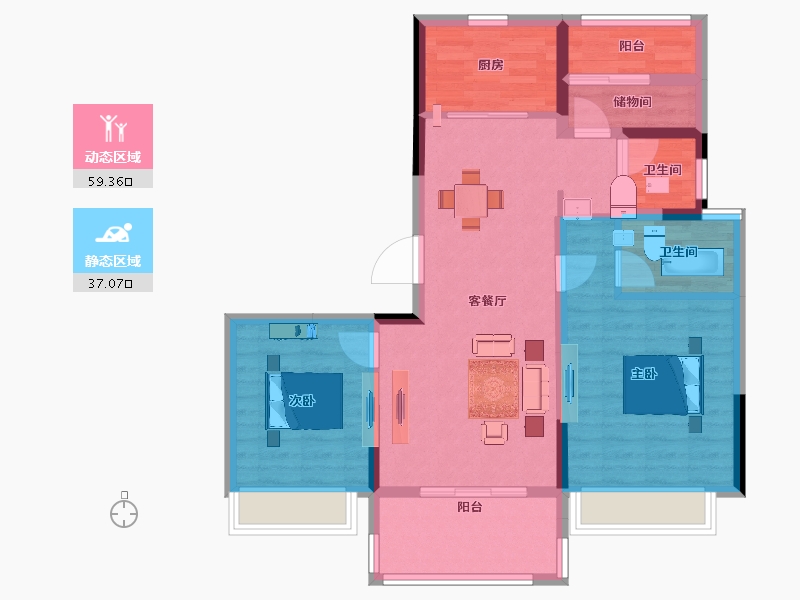 江苏省-南京市-碧桂园北站华府-86.00-户型库-动静分区