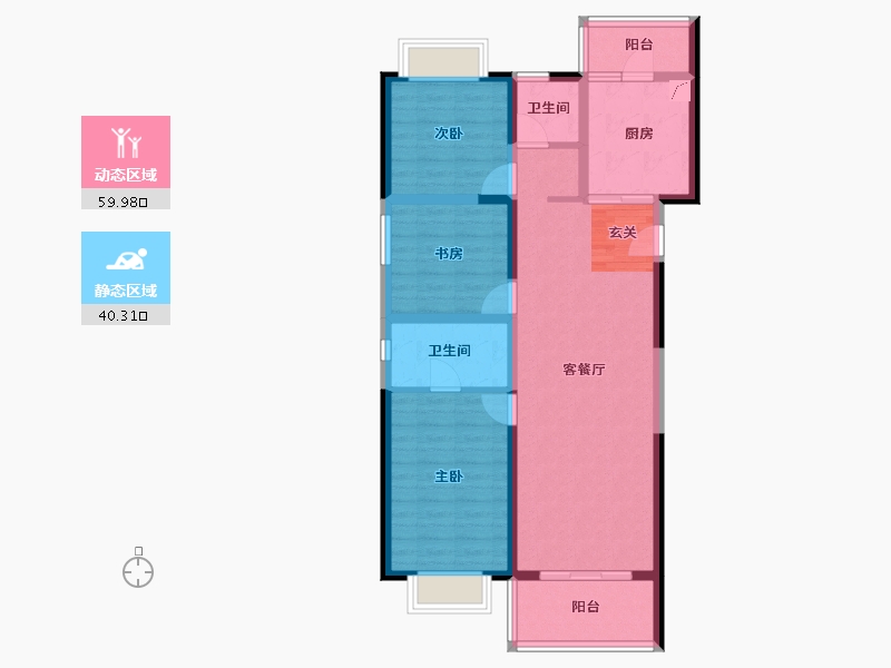 云南省-昆明市-恒泰滇池名门-88.94-户型库-动静分区