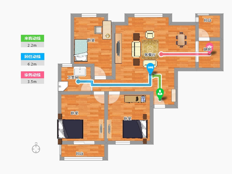 陕西省-宝鸡市-金域阳光-75.38-户型库-动静线