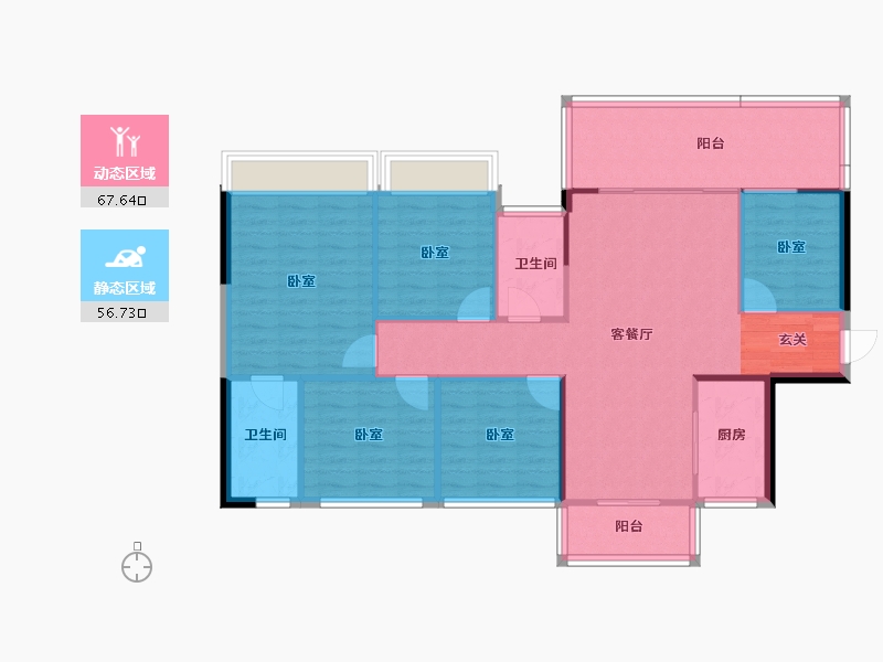 广西壮族自治区-玉林市-北流云星钱隆御园-113.82-户型库-动静分区