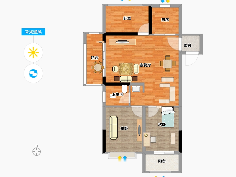 江苏省-南京市-碧桂园北站华府-75.00-户型库-采光通风