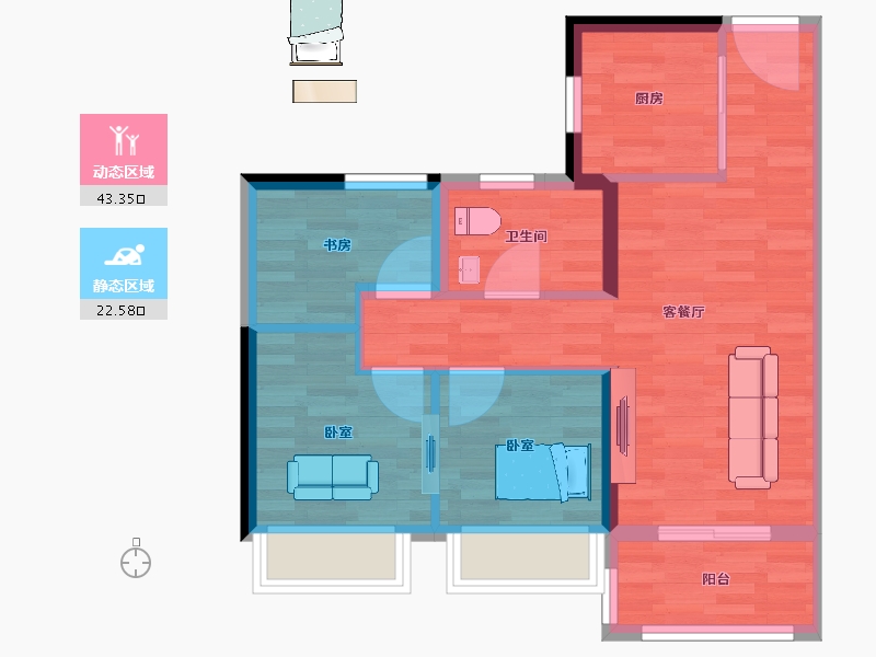 江苏省-南京市-碧桂园北站华府-59.00-户型库-动静分区