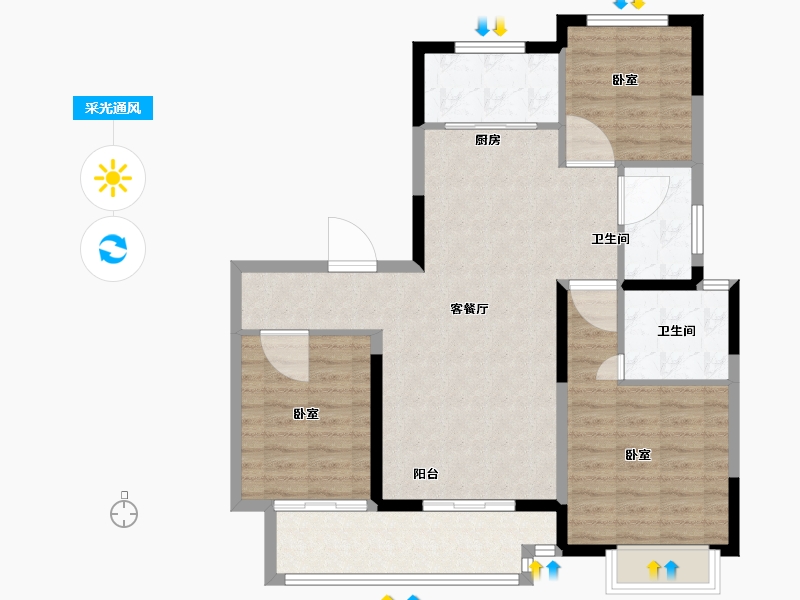 江苏省-无锡市-宝龙TOD未来新城-92.55-户型库-采光通风