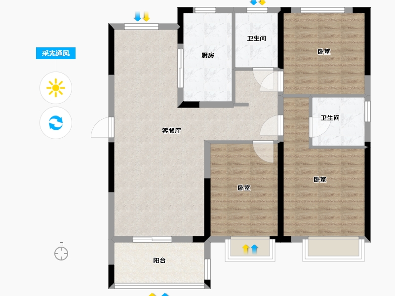 安徽省-宿州市-港利东城-102.00-户型库-采光通风