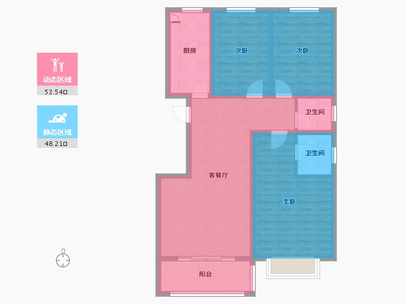 陕西省-榆林市-文庭雅苑-90.36-户型库-动静分区