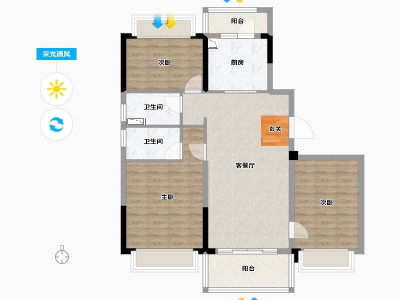 云南省-昆明市-碧桂园东园-89.76-户型库-采光通风