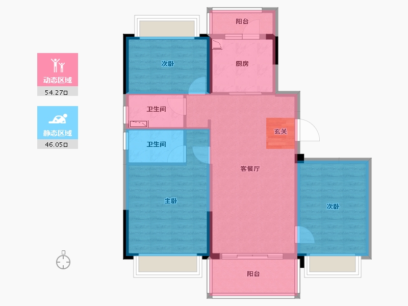 云南省-昆明市-碧桂园东园-89.76-户型库-动静分区