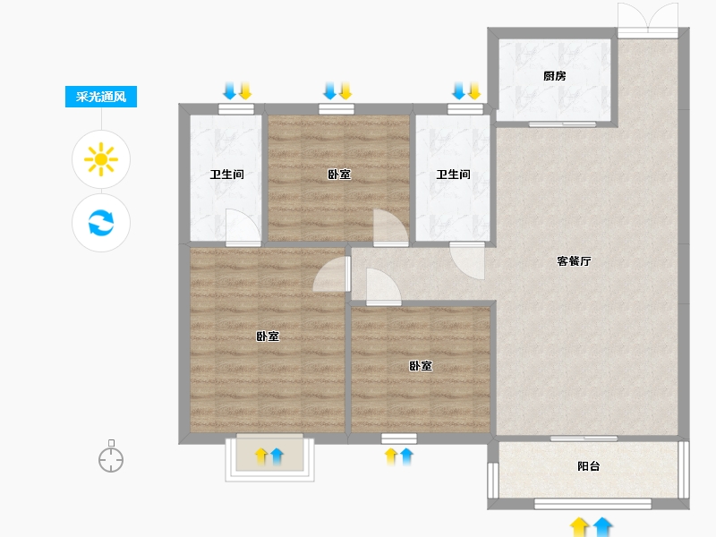 陕西省-西安市-亿科江山悦-87.39-户型库-采光通风