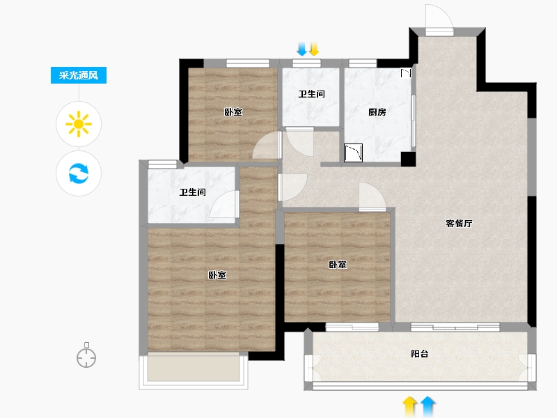 安徽省-宿州市-绿地运河小镇-85.00-户型库-采光通风