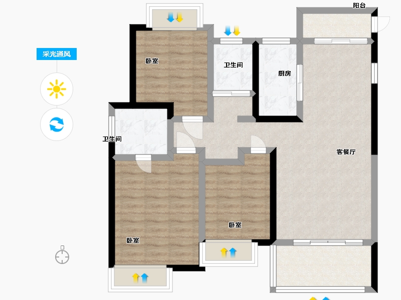 江西省-抚州市-鑫烨凌雲府-86.57-户型库-采光通风