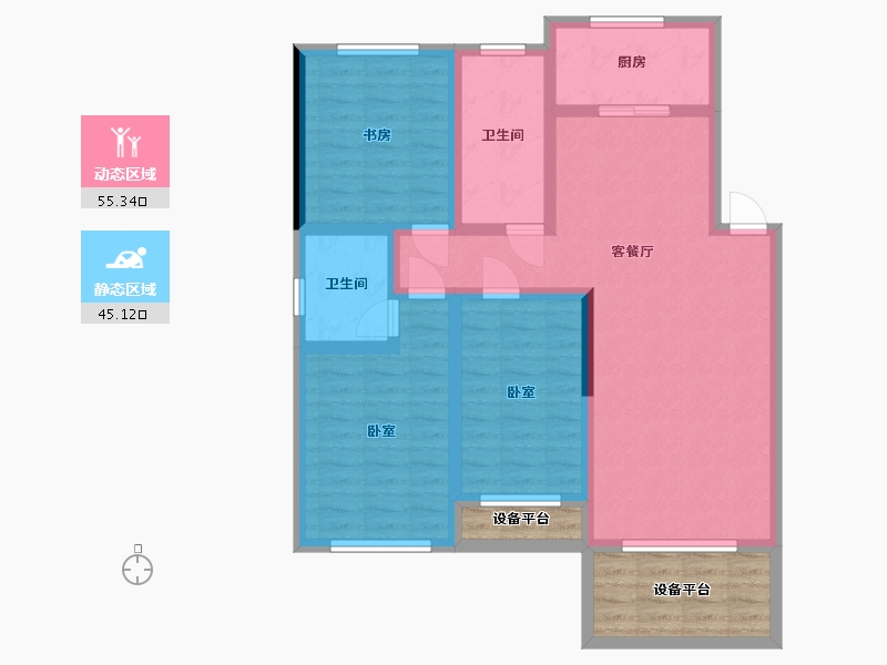 辽宁省-盘锦市-总部生态城·泰郡三期-97.62-户型库-动静分区