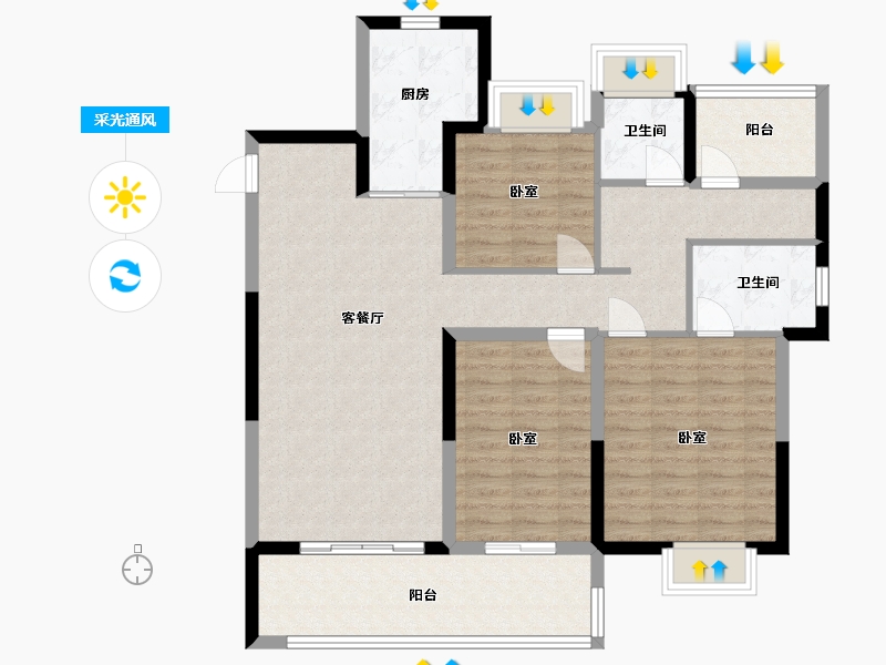 江苏省-苏州市-华润红橡花园-108.00-户型库-采光通风