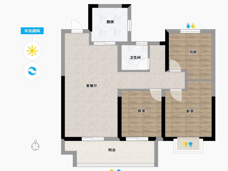 江苏省-无锡市-时光玖境-77.63-户型库-采光通风