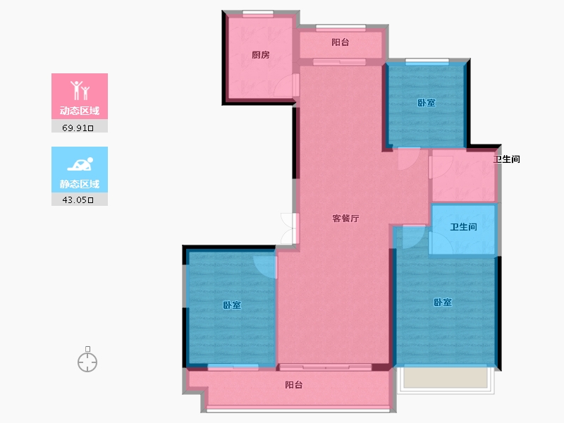 陕西省-西安市-绿城蘭园-101.99-户型库-动静分区