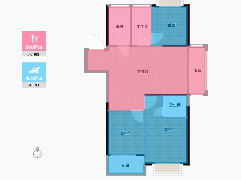 江苏省-无锡市-海尔产城创翡翠文华-98.61-户型库-动静分区