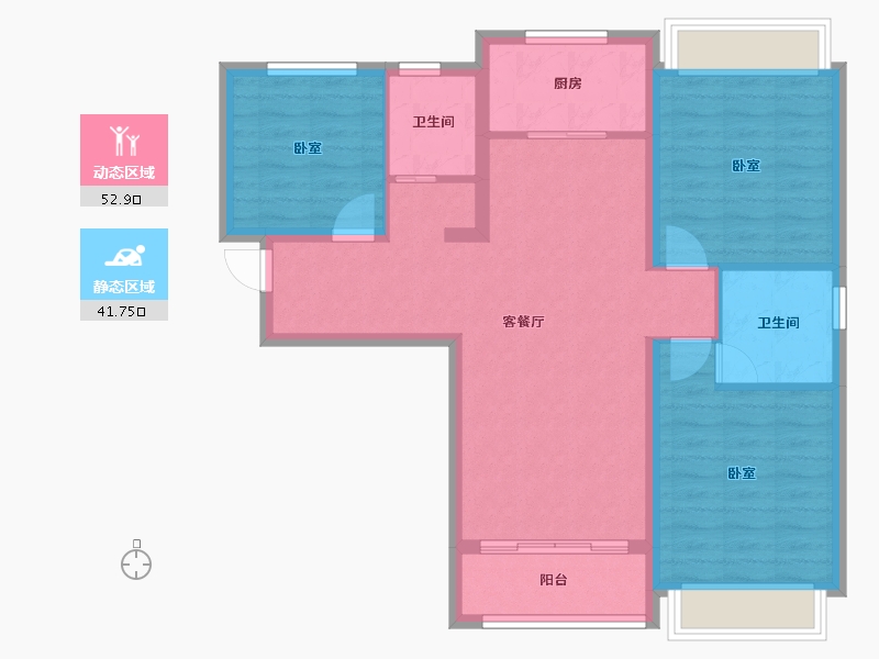 陕西省-西安市-龙发天泉湾-84.78-户型库-动静分区