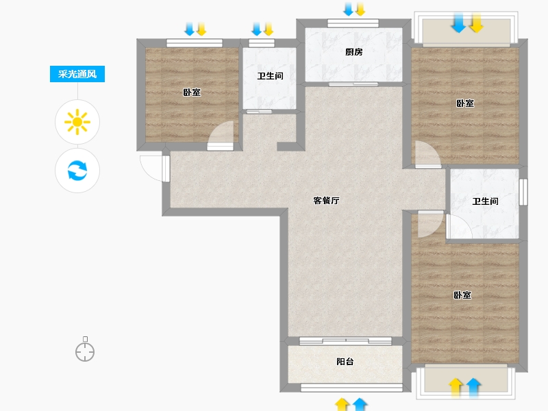 陕西省-西安市-龙发天泉湾-84.78-户型库-采光通风