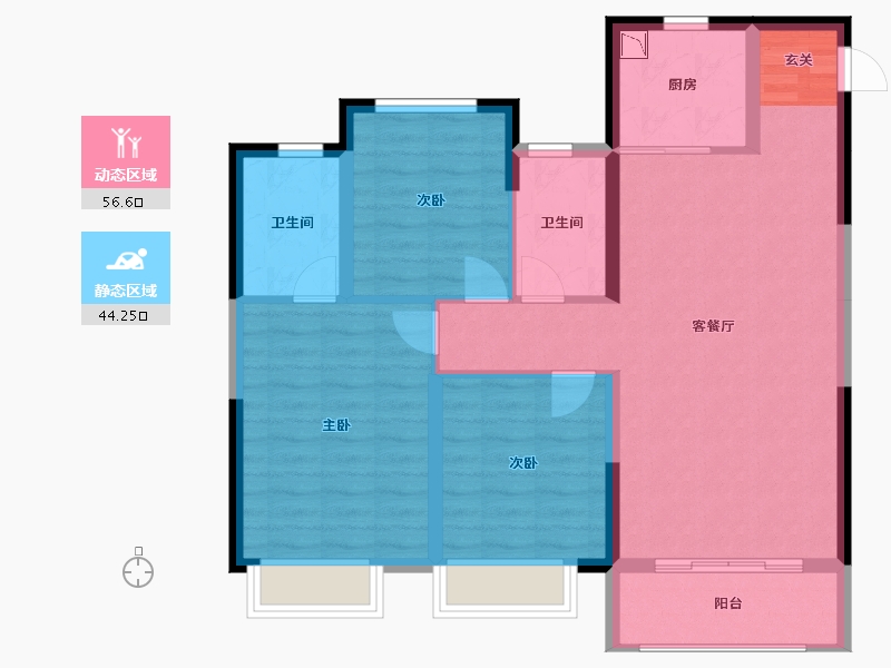 陕西省-西安市-中梁国宾府-90.56-户型库-动静分区