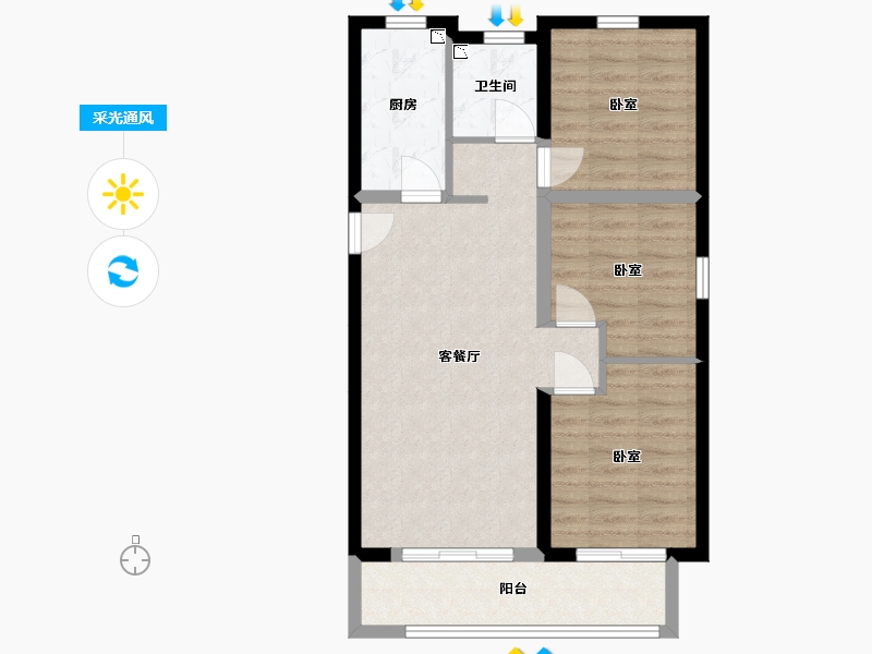 陕西省-西安市-南飞鸿·蓝庭序-70.71-户型库-采光通风