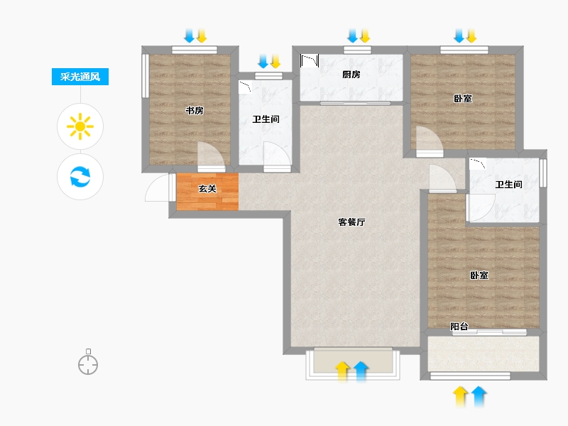 陕西省-咸阳市-玖园-95.17-户型库-采光通风