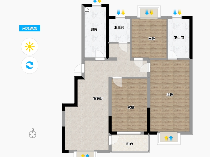 江苏省-无锡市-华君湖湾花园-92.00-户型库-采光通风