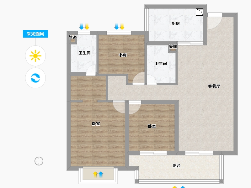 江苏省-无锡市-融创银城惠山国际社区-88.00-户型库-采光通风