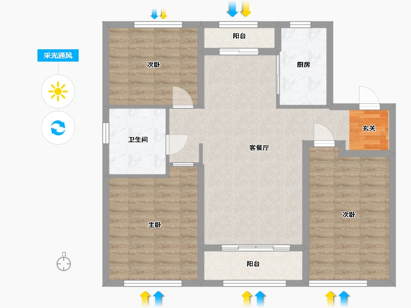 黑龙江省-哈尔滨市-保利观澜Ⅲ-88.90-户型库-采光通风