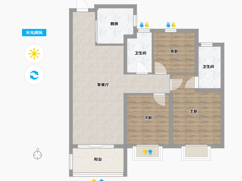 江苏省-无锡市-绿地西水晶舍-85.00-户型库-采光通风