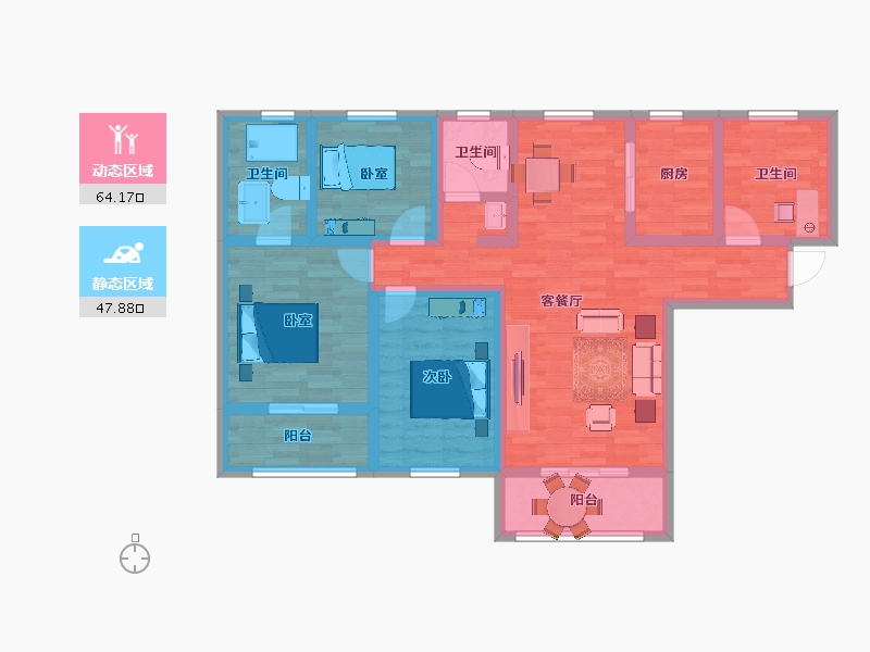 陕西省-宝鸡市-国际金泰城-98.22-户型库-动静分区