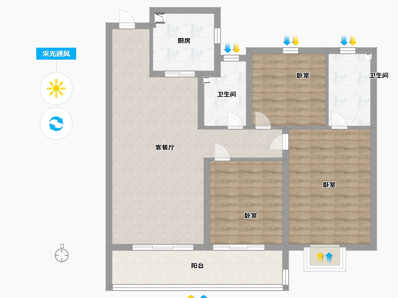 陕西省-西安市-南飞鸿·蓝庭序-91.00-户型库-采光通风