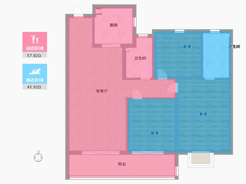 陕西省-西安市-南飞鸿·蓝庭序-91.00-户型库-动静分区