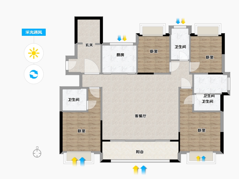 江苏省-无锡市-海尔产城创翡翠文华-134.82-户型库-采光通风