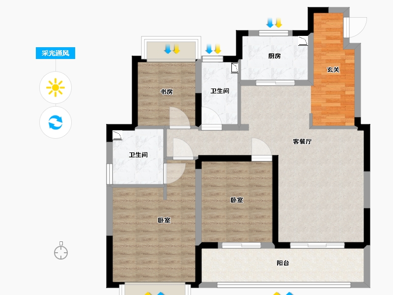 江苏省-无锡市-耘林生命公寓洋溪华庭-96.00-户型库-采光通风