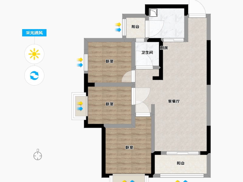 陕西省-西安市-隆源国际城YUE公园-71.00-户型库-采光通风