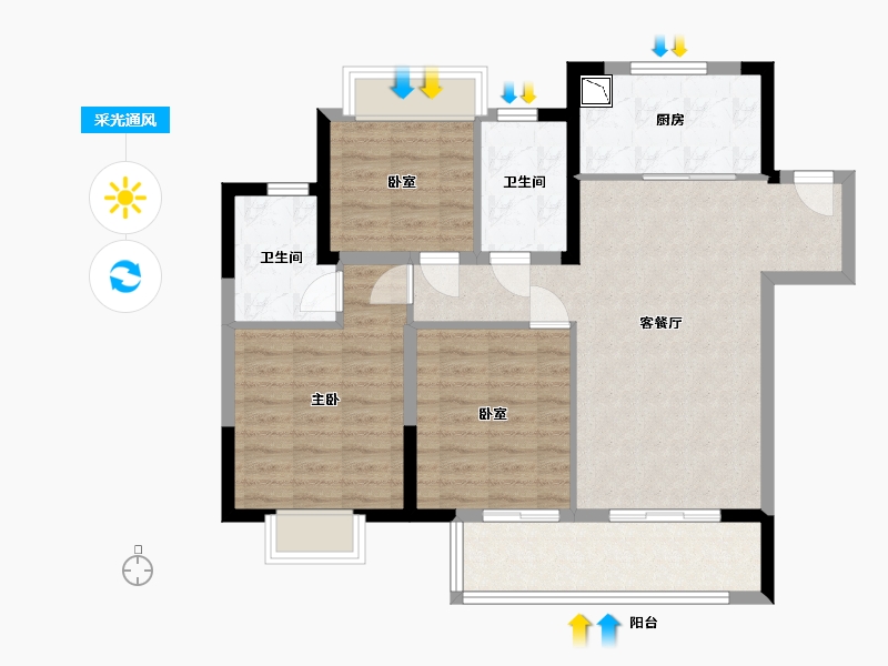 江苏省-无锡市-融创西羲里-87.55-户型库-采光通风