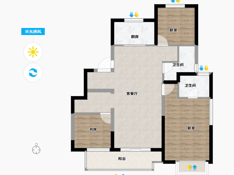 江苏省-徐州市-中南樾府-89.00-户型库-采光通风