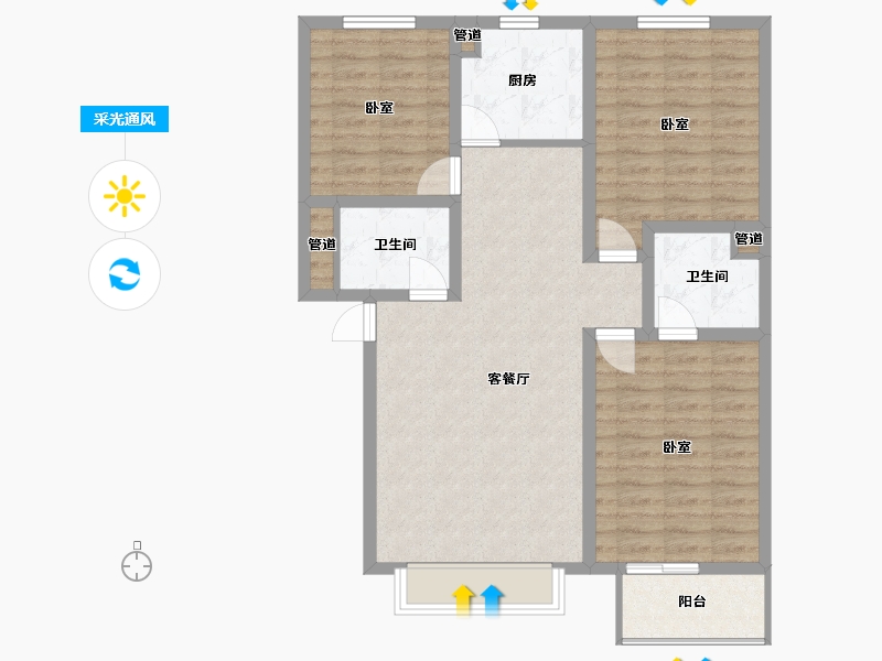 山西省-太原市-晋阳·五隆府-91.36-户型库-采光通风