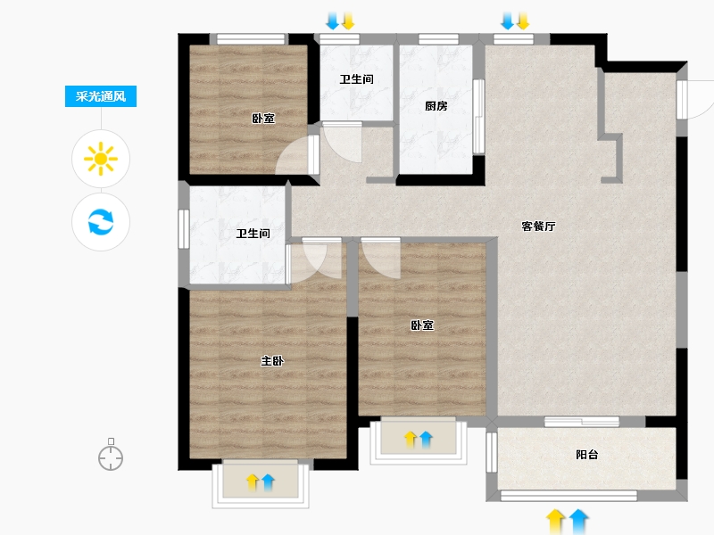 江苏省-无锡市-弘阳昕悦棠-91.00-户型库-采光通风