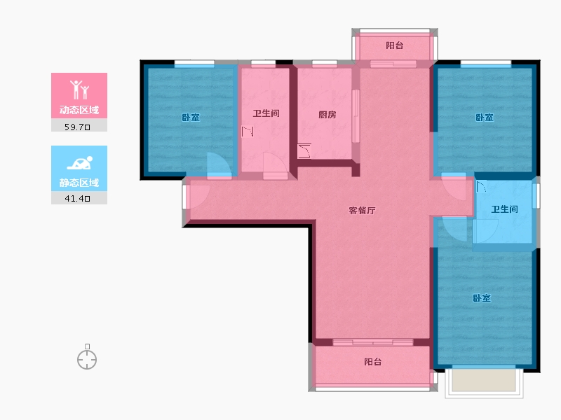 陕西省-咸阳市-同德晨曦园-88.52-户型库-动静分区