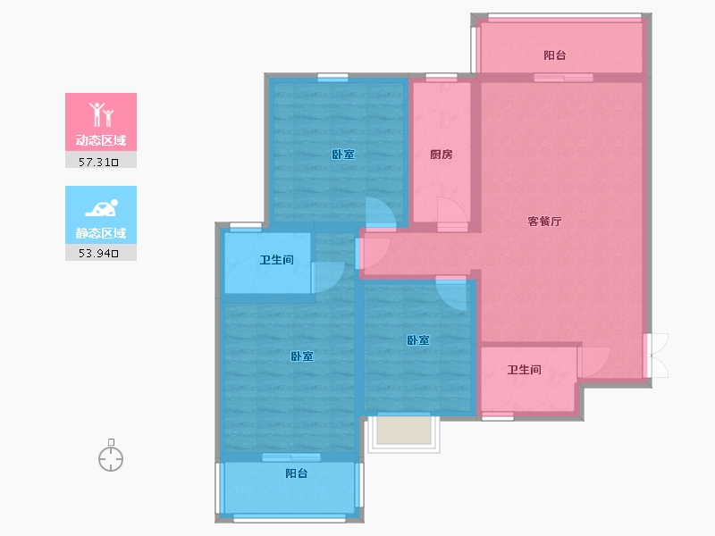 陕西省-咸阳市-京基一品二期-98.62-户型库-动静分区