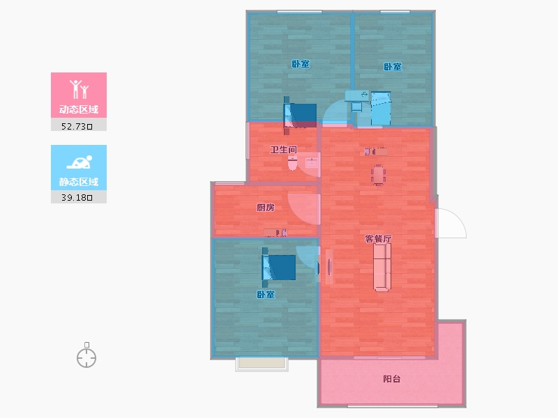 陕西省-宝鸡市-卧龙学府-86.60-户型库-动静分区