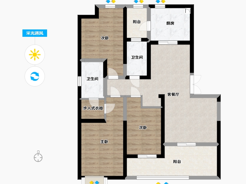 陕西省-西安市-星雨华府-86.99-户型库-采光通风