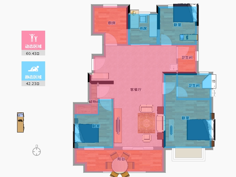 江苏省-南京市-水沐云筑-95.97-户型库-动静分区